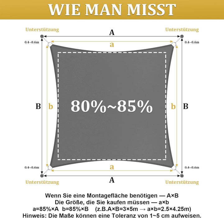 Shade&amp;Beyond Sonnensegel Wasserdicht Rechteckig 2 x 3 m Wetterschutz Sonnenschutz Sunsegel PES-Polye