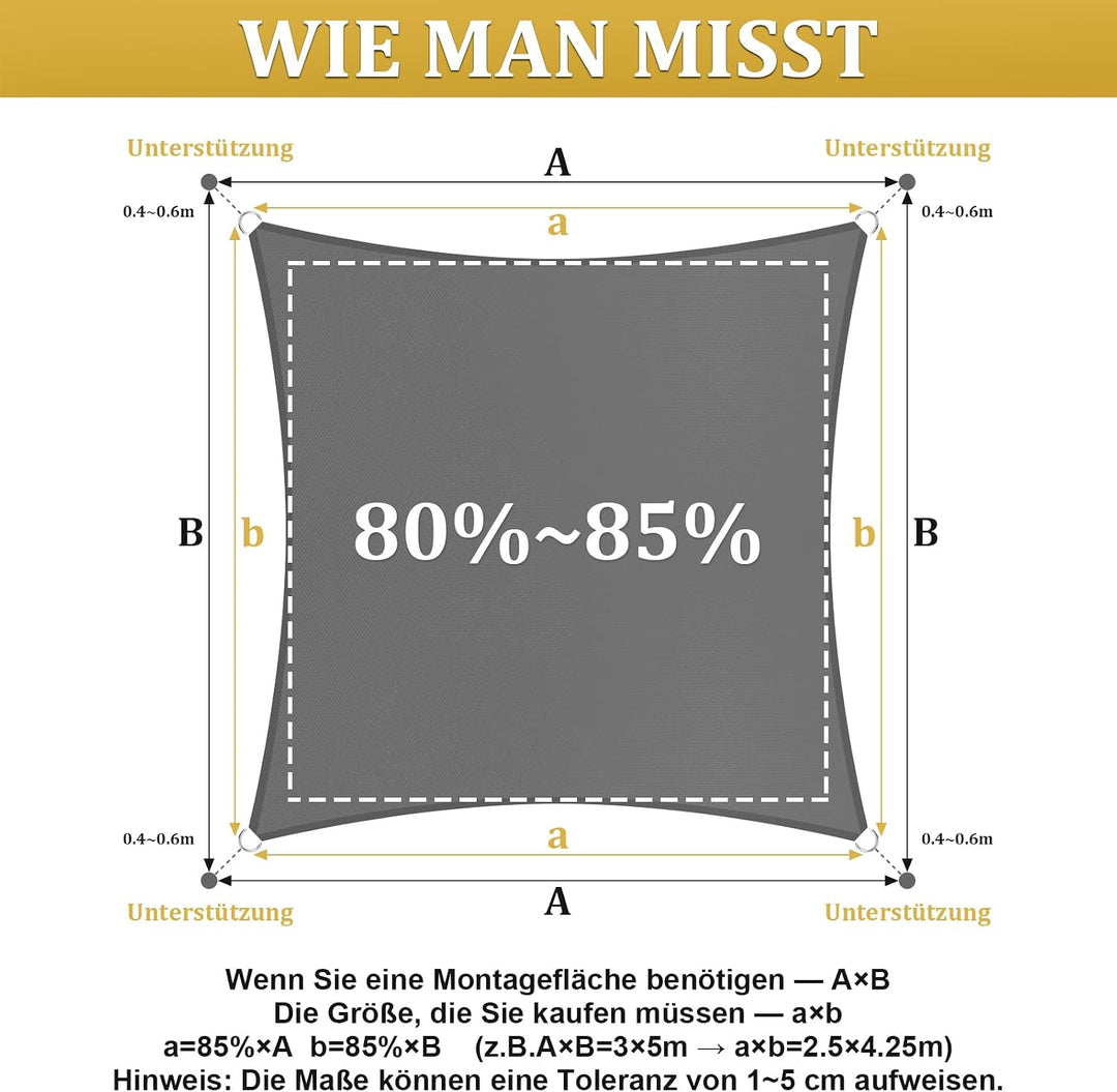 Shade&amp;Beyond Sonnensegel Wasserdicht Rechteckig 2 x 2 m Wetterschutz Sonnenschutz Sunsegel PES-Polye
