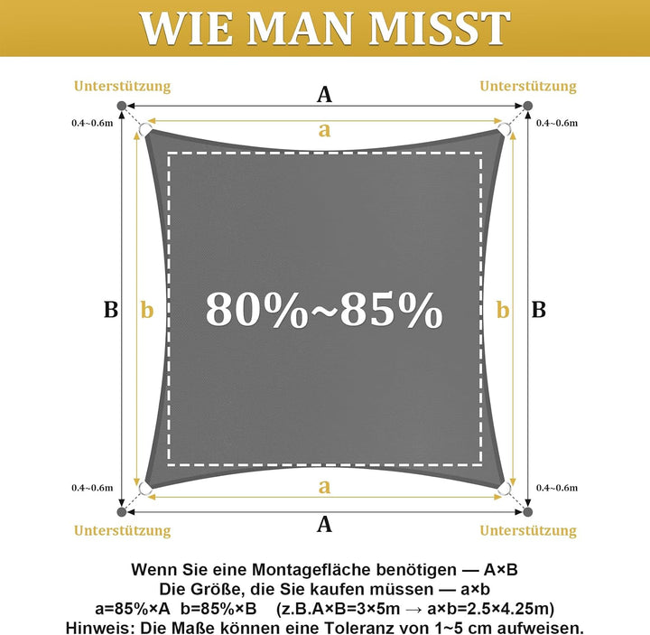 Shade&amp;Beyond Sonnensegel Wasserdicht Rechteckig 2 x 2 m Wetterschutz Sonnenschutz Sunsegel PES-Polye