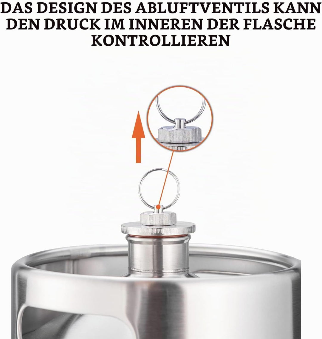 TMCRAFT 5 Liter Mini Growler Keg, tragbares Edelstahl-Bierfass mit sechskantem Spiraldeckel für Haus