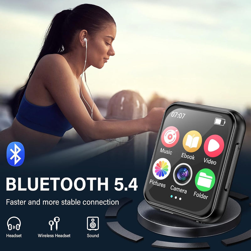 64GB MP3 Player mit Bluetooth 5.4, Full Touchscreen HiFi Verlustfreier Ton Music Player mit 720P HD-