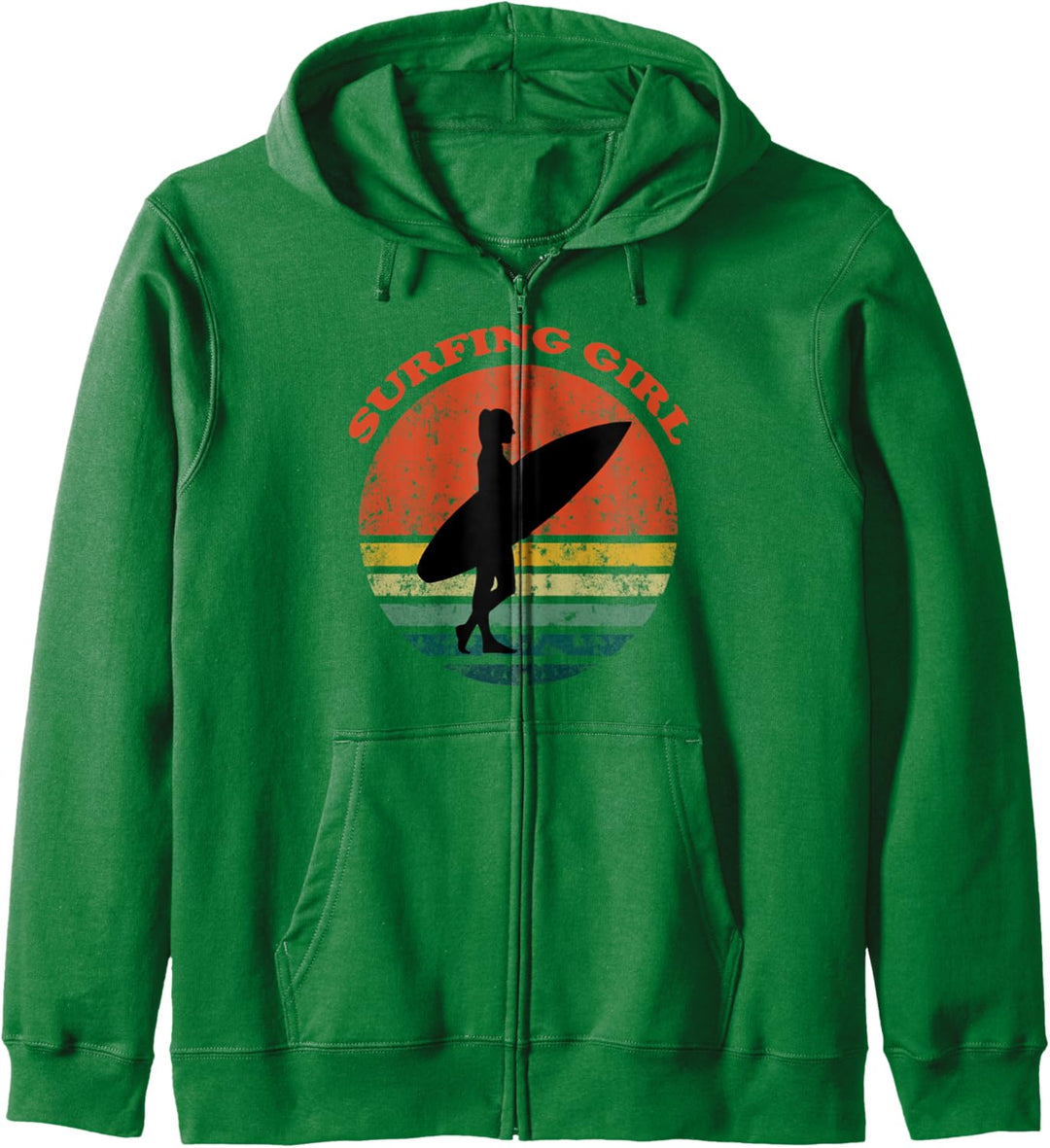 Surfing Girl Surfing mit Surfbrett Retro Surfer Kapuzenjacke