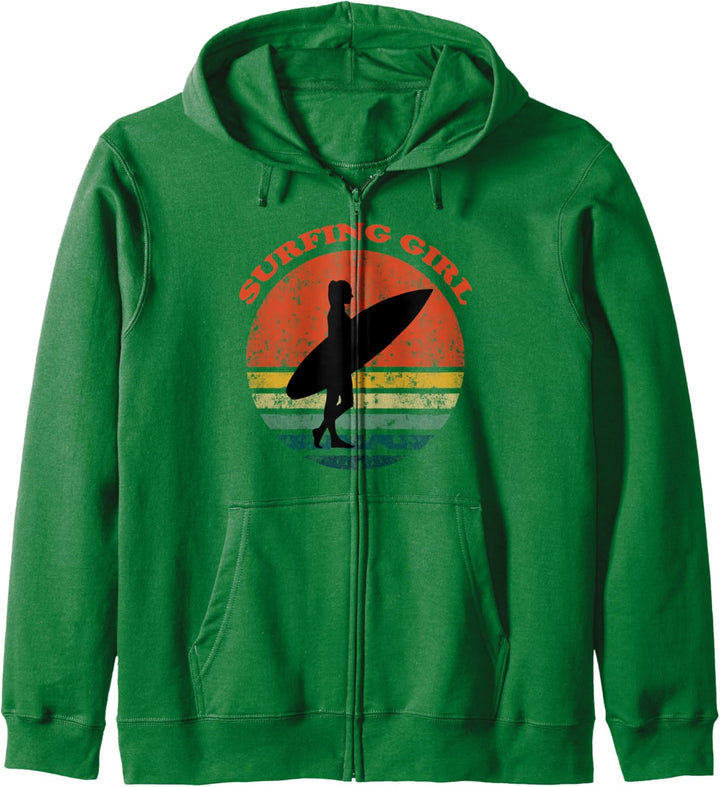 Surfing Girl Surfing mit Surfbrett Retro Surfer Kapuzenjacke