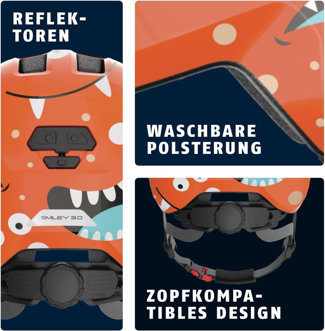ABUS Kinderhelm Smiley 3.0 - Fahrradhelm mit tiefer Passform, kindergerechten Designs & Platz für ei