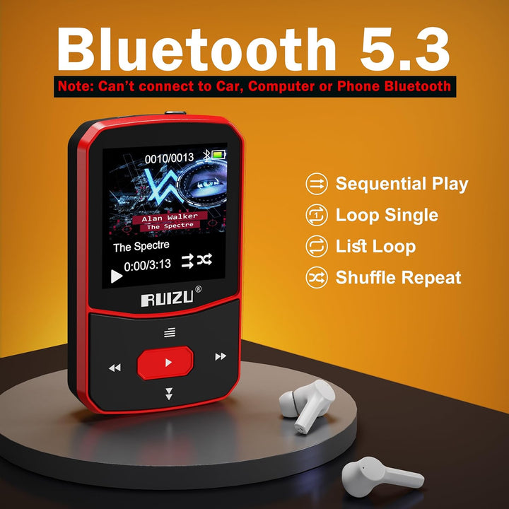 64GB MP3 Player Bluetooth 5.3 Sport mit 1.5 Zoll TFT Farbbildschirm, Mini Musik Player mit Clip, Lau