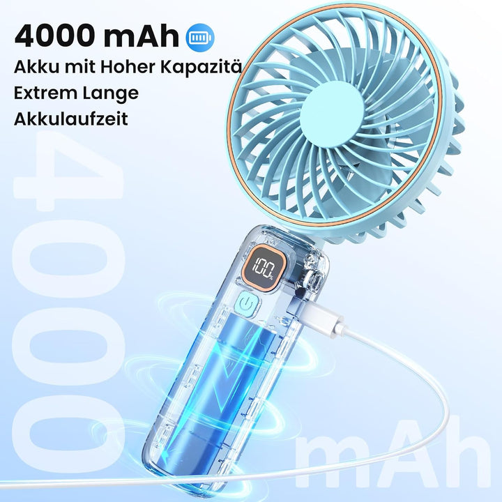 Handventilator, Mini Tragbarer Ventilator mit LCD Display &amp; 6 Stufen, Leiser USB Ventilator mit 4000