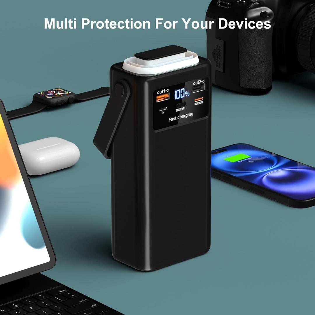 60000mAh Power Bank with Cable, 30W Powerbank PD USB C Schnellladefunktion Externe Akku mit LED-Disp