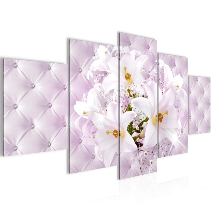 Runa Art Wandbilder Blumen Lilien 5 Teilig Bild auf Vlies Leinwand Deko Wohnzimmer Abstrakt Rosa Lil