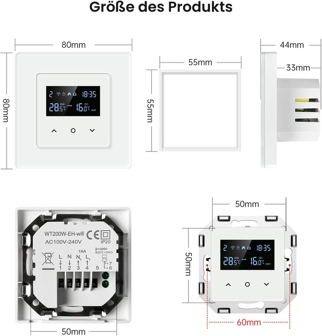 MIUCDA Thermostat Fussbodenheizung Wasser 3A, Tuya Smart WiFi Raumthermostat Fussbodenheizung Progra