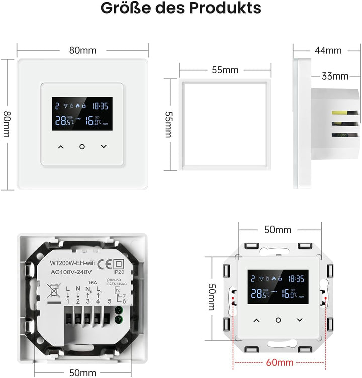 MIUCDA Thermostat Fussbodenheizung Wasser 3A, Tuya Smart WiFi Raumthermostat Fussbodenheizung Progra
