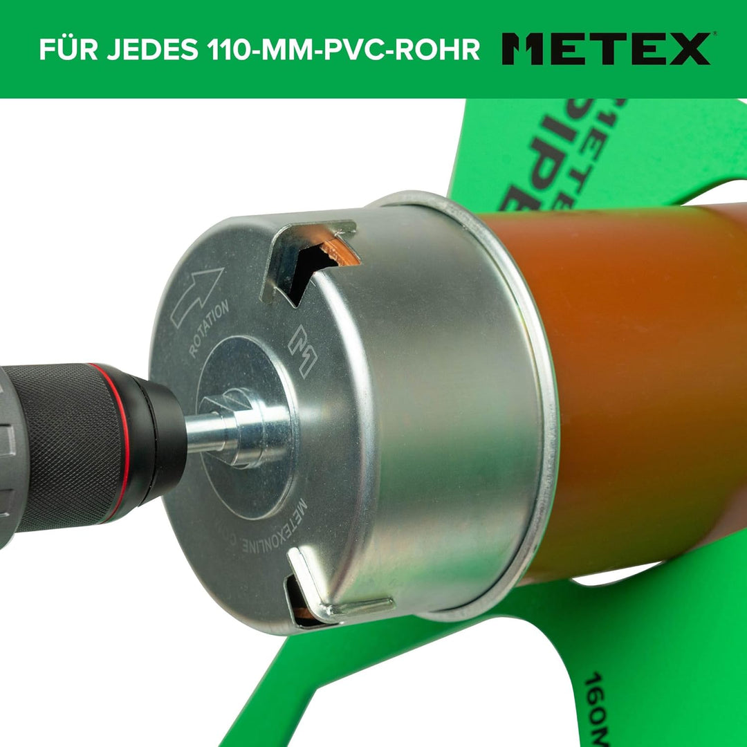 Metex Chamf 110 mm PVC Kunststoff Boden Drainage Rohr Fasen Werkzeug – Bohrmaschine montiert