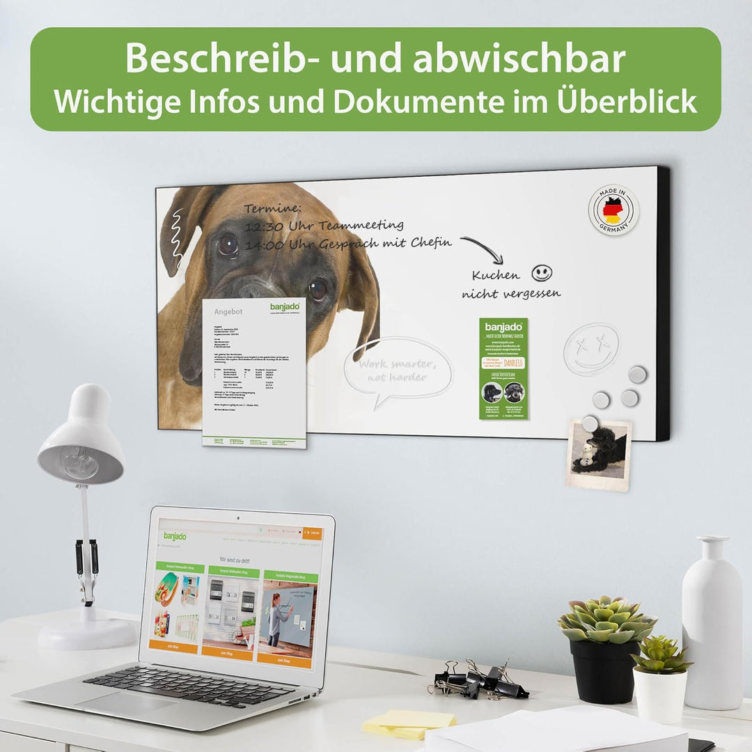 banjado Magnettafel schwarz 78 x 37cm / Magnetwand Metall/Magnetpinnwand als Memoboard/Pinnwand Magn