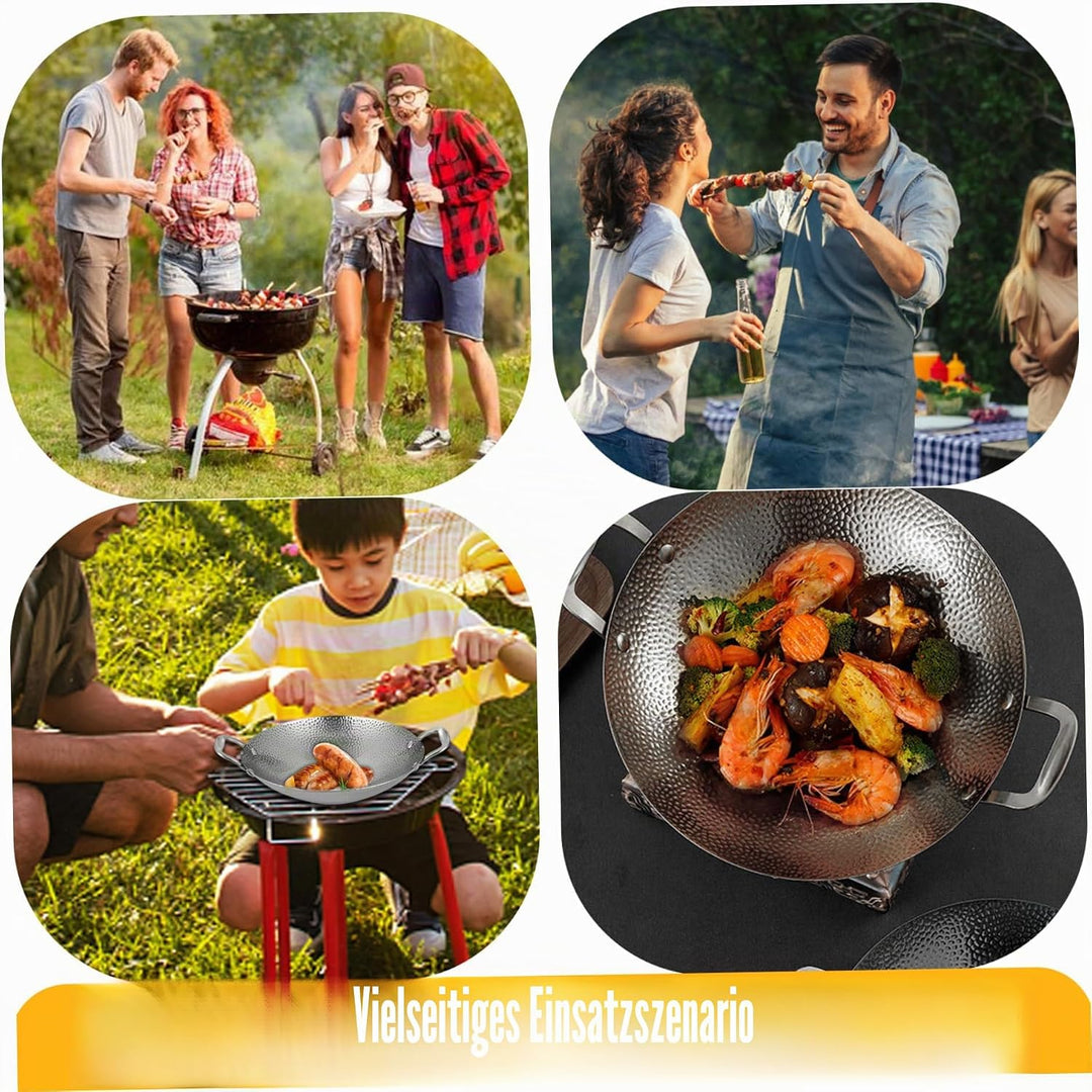 Edelstahl-Wok, 9-Zoll-Mini-Wok mit zwei Griffen, antihaftbeschichteter Wok mit rundem Boden, dicker