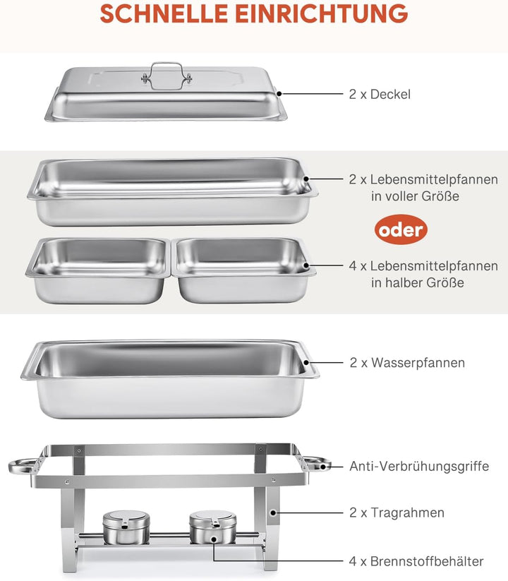Wilprep Chafing Dish Edelstahl Buffet-Set Warmhaltebehälter Speisenwärmer Wärmebehälter Rechaud für