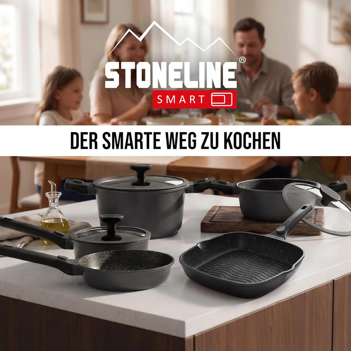 STONELINE SMART Grillpfanne 28 cm, Grosse Steak Pfanne Aluguss, Abnehmbarem Griff, Pfanne Induktion,