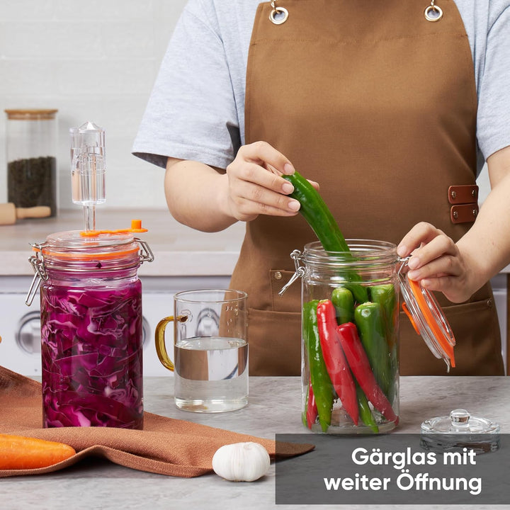 1L Fermentierglas Set mit Gäraufsatz & Gewicht – Fermentationsglas für Sauerkraut, Kimchi, Kombucha,