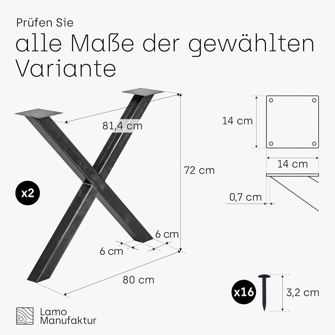 LAMO Manufaktur Tischbeine für Esstisch | Schreibtisch, Mark Light | Vierkantprofil 60x60 mm, Tischg