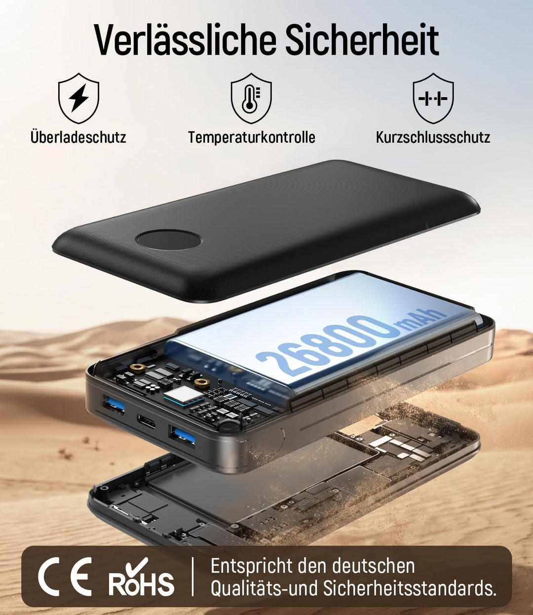 Powerbank 26800mAh, 22.5W Schnellladung Externer Akku mit LCD-Display, 22W USB-C PD Tragbares Ladege