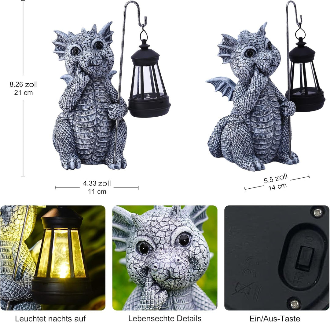 Yeomoo Drachen Gartenfiguren mit Solarlampen Gartendeko für Draussen: Drachen Figuren Deko mit LED S