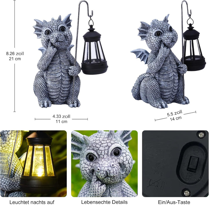 Yeomoo Drachen Gartenfiguren mit Solarlampen Gartendeko für Draussen: Drachen Figuren Deko mit LED S
