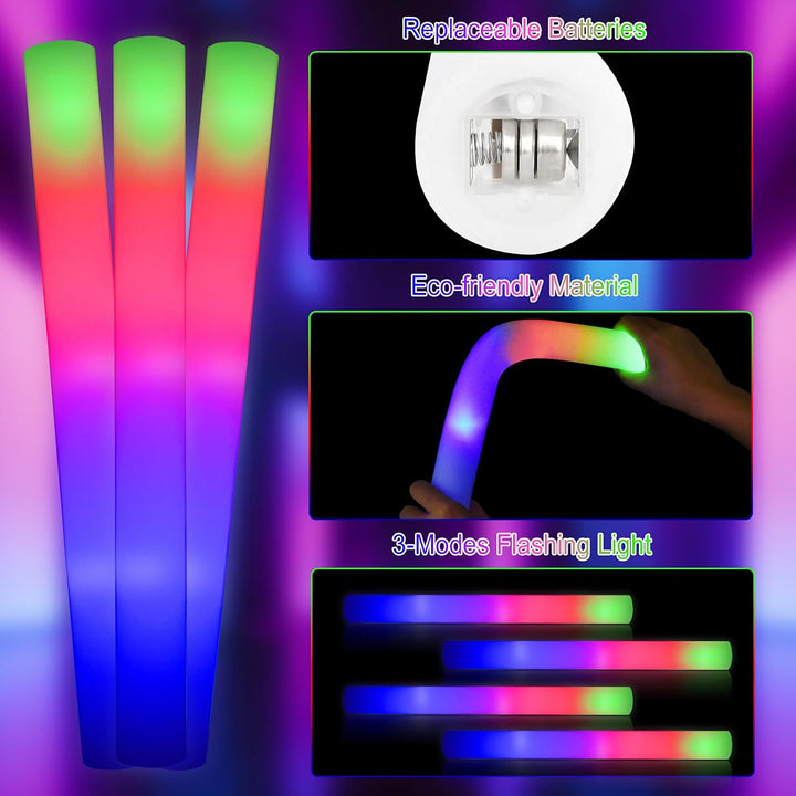 192Stück Leuchtstab LED Set,Weihnachten Mehrfarbig Schaumstoff Blinkstäbe,Knicklichter gross,Leuchte