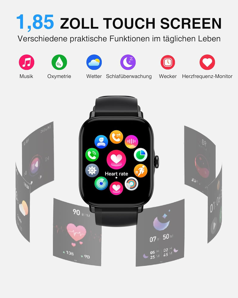 Smartwatch-Herren-Damen-mit-Telefonfunktion - 1,85 Zoll Touchscreen Smart Watch, 111+ Sportmodus,IP6