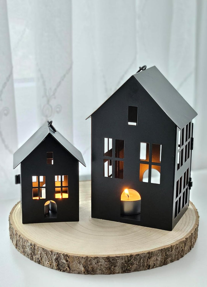 3 Laternenhäuser Windlicht Laternen Häuser Laterne Haus Metall schwarz 3er Set