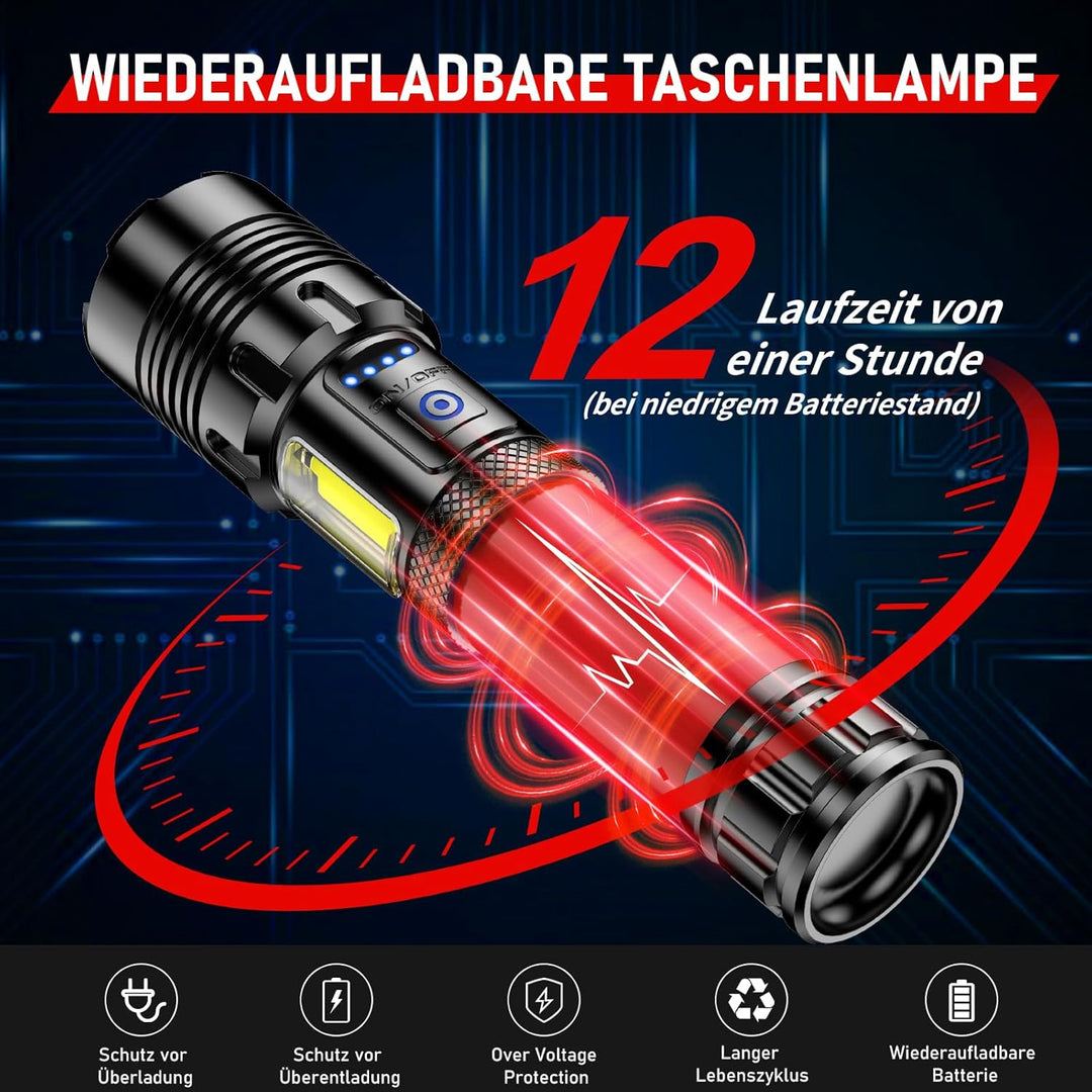 Shadowhawk Taschenlampe Led Aufladbar 500000 Lumen, XHM90.2 Led Taschenlampe Extrem Hell Mit COB Arb