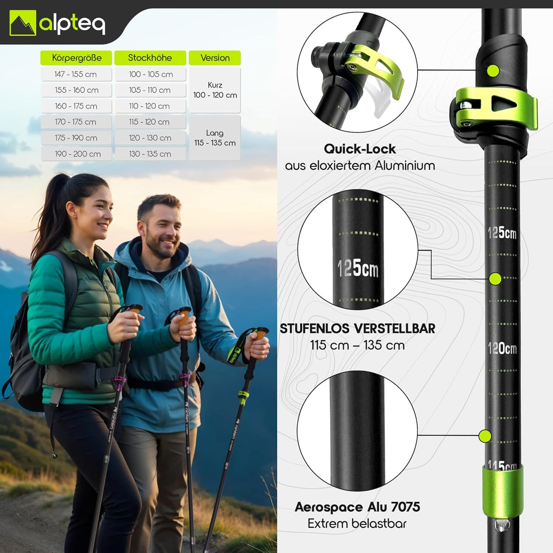 Wanderstöcke faltbar Carbon oder Aluminium mit Korkgriff | Bergsport Trekkingstöcke | Nordic Walking