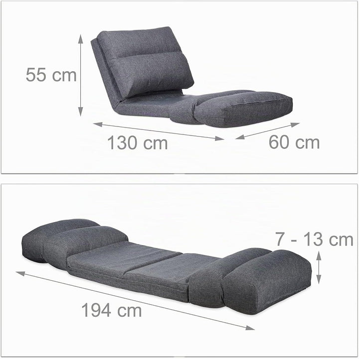 Relaxdays, grau Relaxliege Sessel, Faltmatratze, verstellbare Lehne, Polster, für Drinnen, Bodensitz