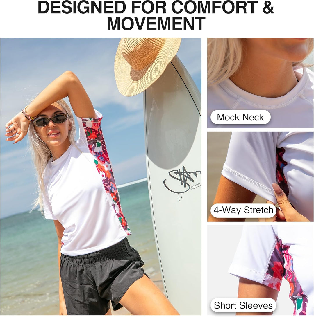 Kanu Surf Breeze Damen Rashguard & Workout Top mit LSF 50+, kurzärmelig XS Eden Weiss/Pink, XS Eden