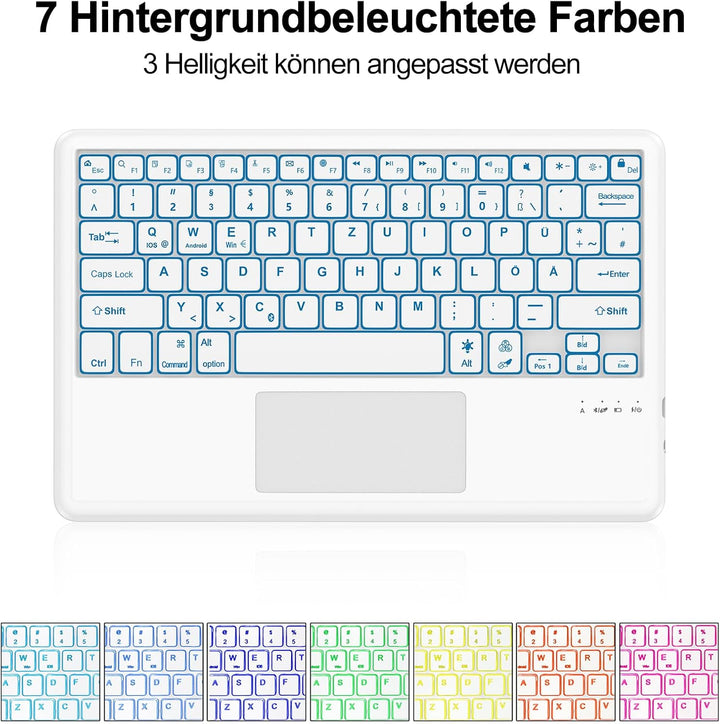 Hülle mit Tastatur für iPad Pro 12.9 (6/5/4/3 Gen), 7 Farben Beleuchtung, Multi Touch Trackpad, Deut
