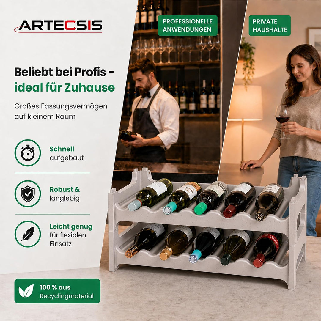 ARTECSIS Weinregal stapelbar Kunststoff für 12 Flaschen, stabiles Flaschenregal in Gastronomie-Quali