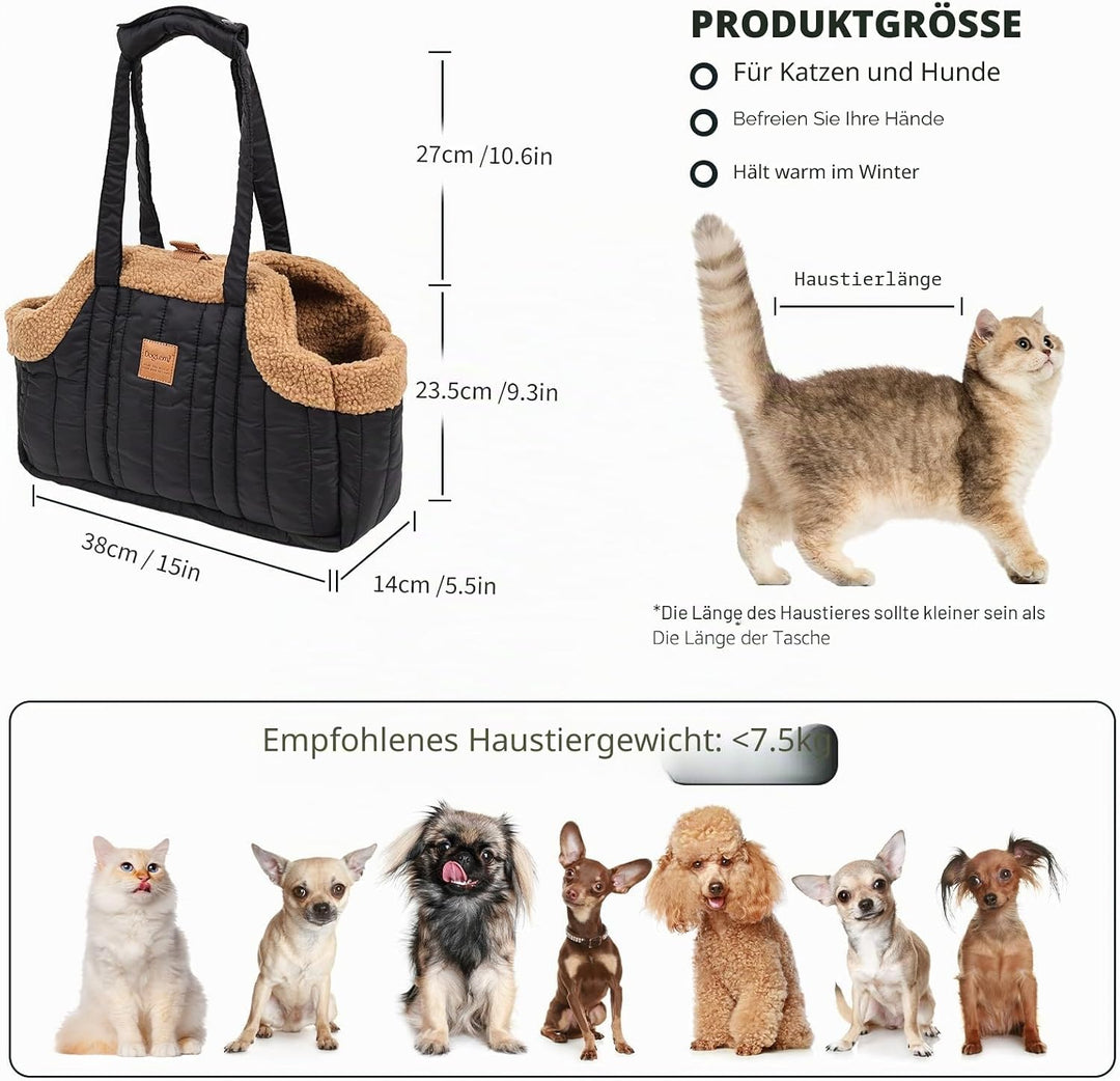PETCUTE Tragetasche Hund und Katzen,Faltbare Warm Hundetragetasche Schultertasche mit Sicherheitshak