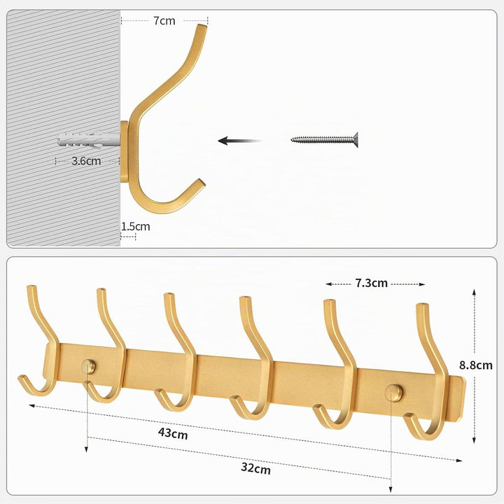 Garderobenhaken Edelstahl, Hakenleiste Kleiderhaken Wand mit 6 Haken, Garderobe Garderobenleiste Wan