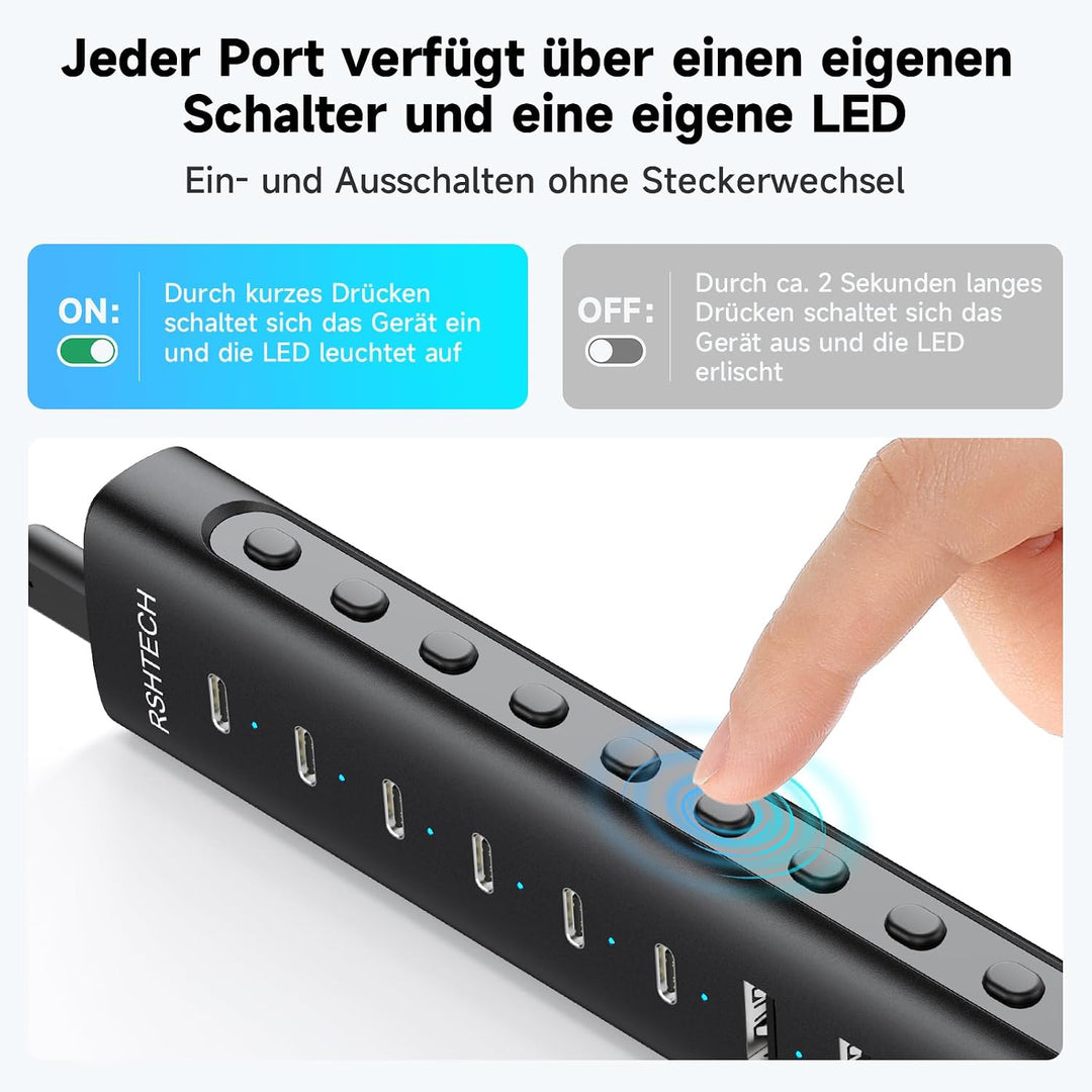 RSHTECH Alle 10 Gbps USB 3.2 Hub mit Netzteil, 4 Type A, 6 Type C - H10C6, 10