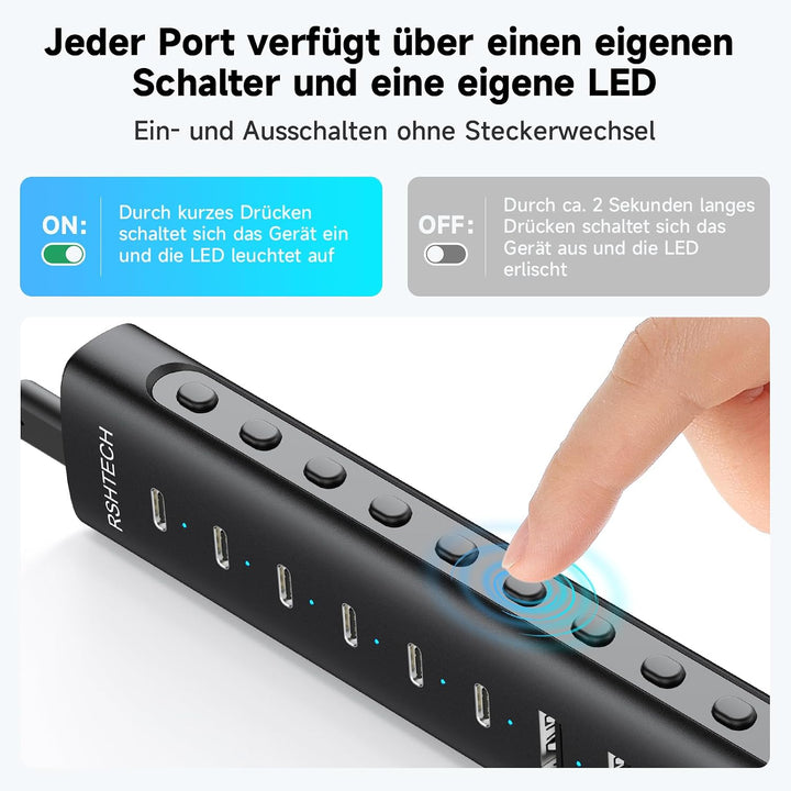 RSHTECH Alle 10 Gbps USB 3.2 Hub mit Netzteil, 4 Type A, 6 Type C - H10C6, 10
