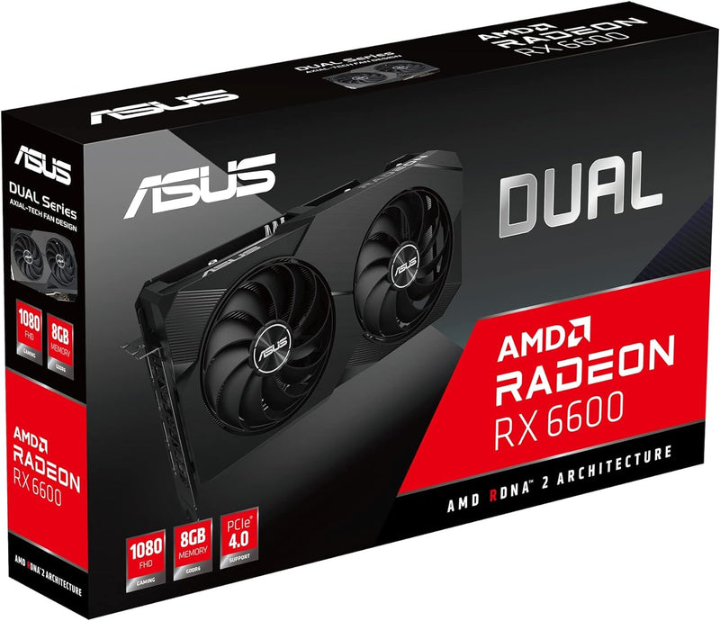 ASUS Dual Radeon RX 6600 V2 8GB GDDR6 Gaming Grafikkarte (AMD Radeon RX6600, PCIe 4.0, 1x HDMI 2.1,