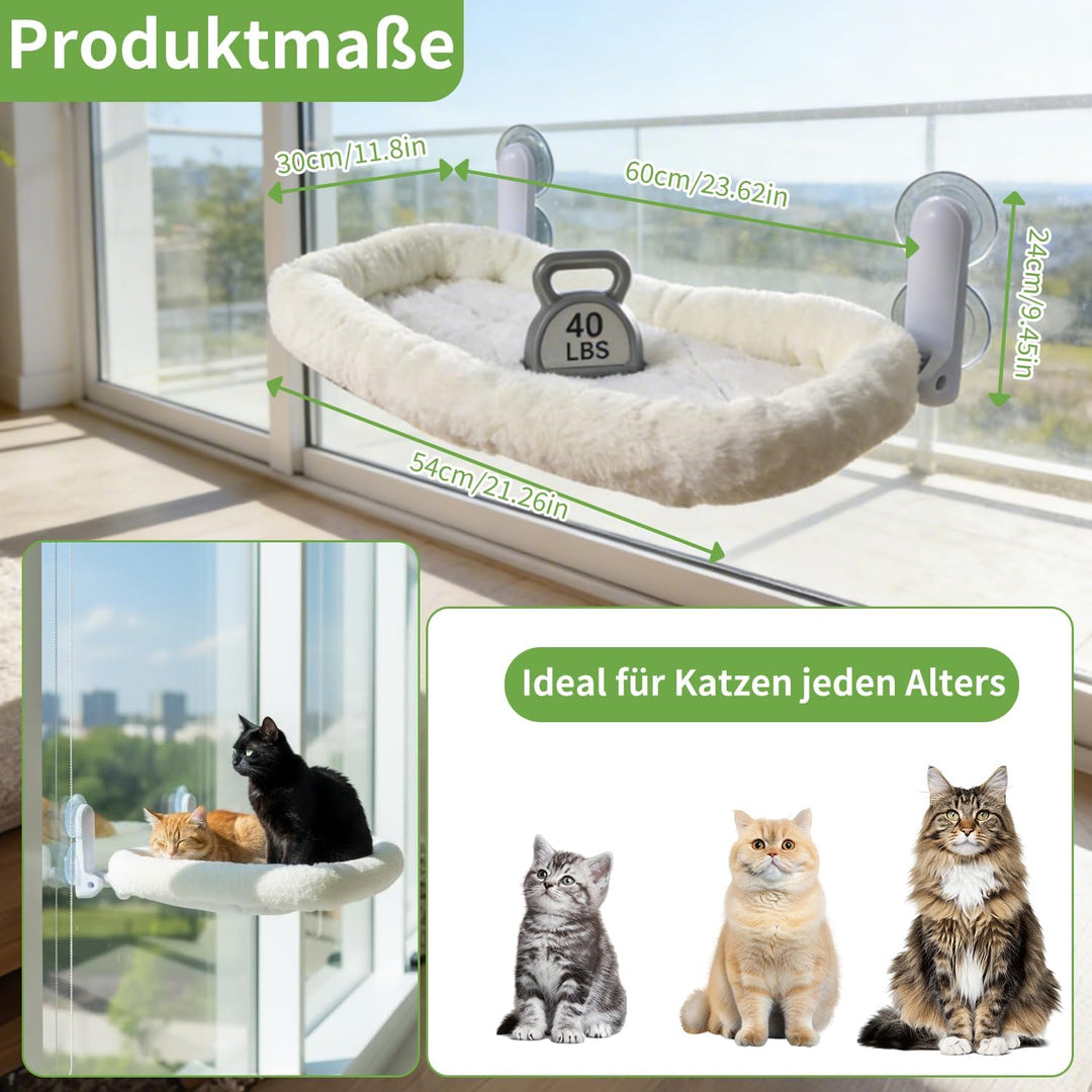 Katzen Fensterliege Hängematte mit Tierhaarentferner Handschuh, Katzen Hängematte mit Abnehmbarem 4-