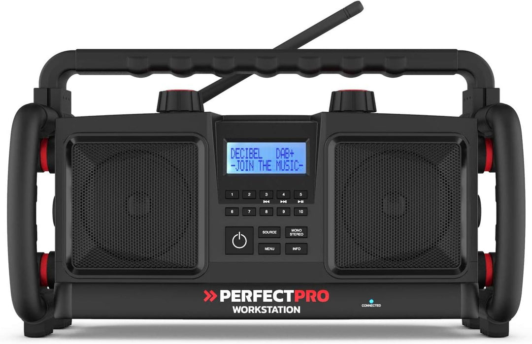 PerfectPro Baustellenradio Workstation, DAB+, Bluetooth und UKW-Empfang, Radio mit AUX und USB-Einga