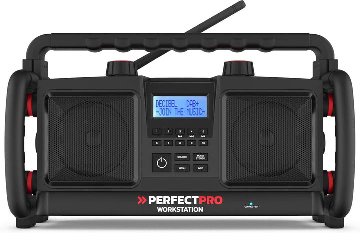 PerfectPro Baustellenradio Workstation, DAB+, Bluetooth und UKW-Empfang, Radio mit AUX und USB-Einga