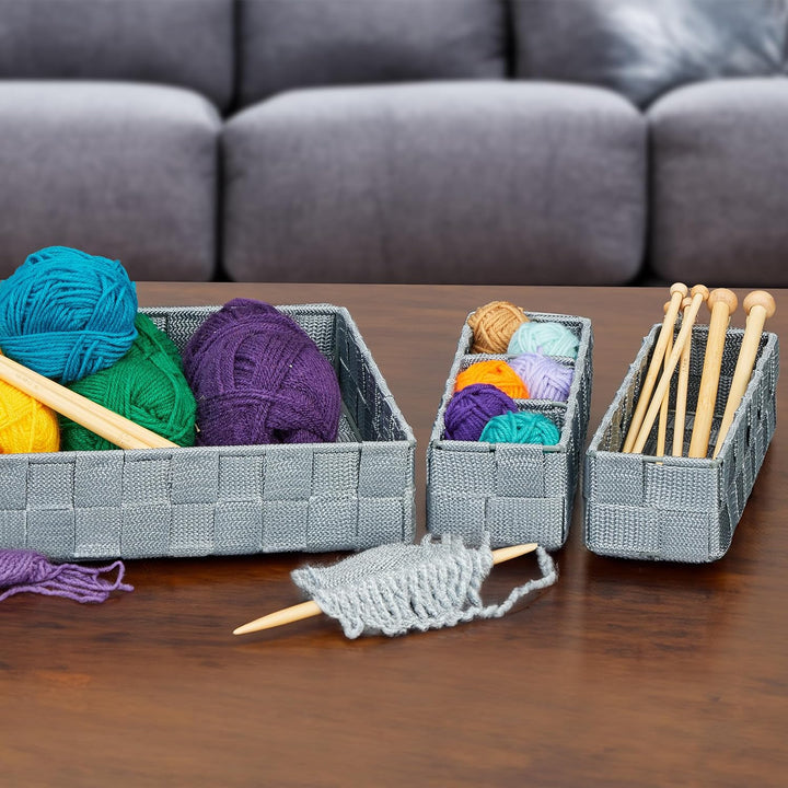 Relaxdays Aufbewahrungskorb 6er Set, Kunststoff, grau | Körbe Badezimmer, Körbchen in 4 Grössen, gef