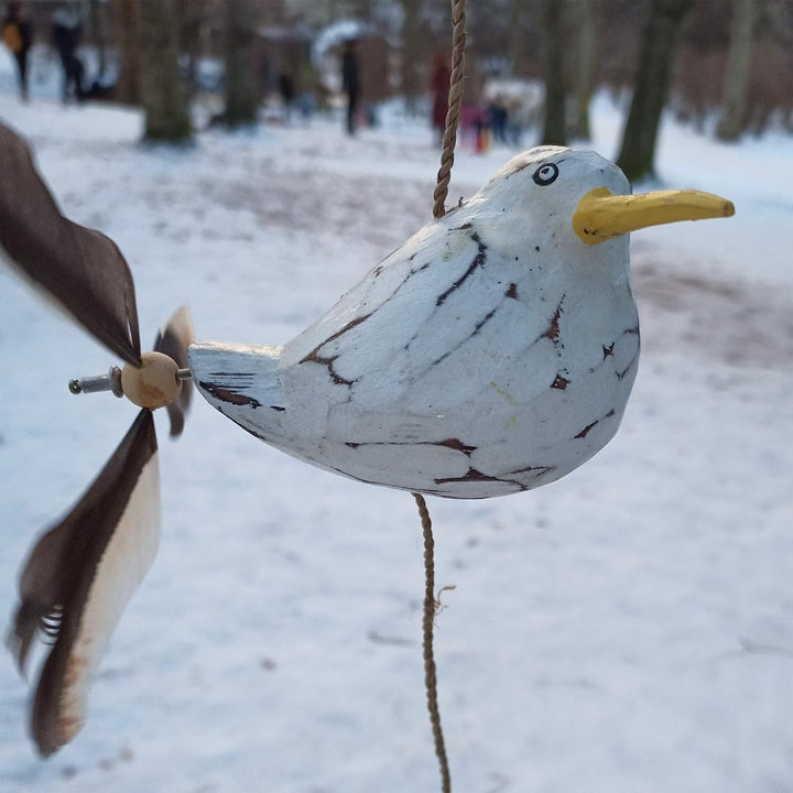 ART-CRAFT Möwen-Windspiel mit Feder Propeller mit 3 Deko Möwen Holz Tierfiguren als Maritime deko, B