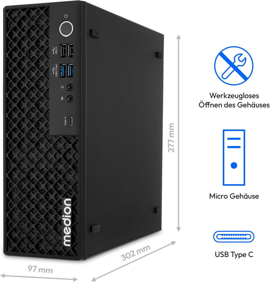 MEDION Picoworx T80 III Mini PC (Slim, Core Ultra 5 228V, 32GB DDR5 RAM, 1 TB SSD, ARC 130V, USB Typ