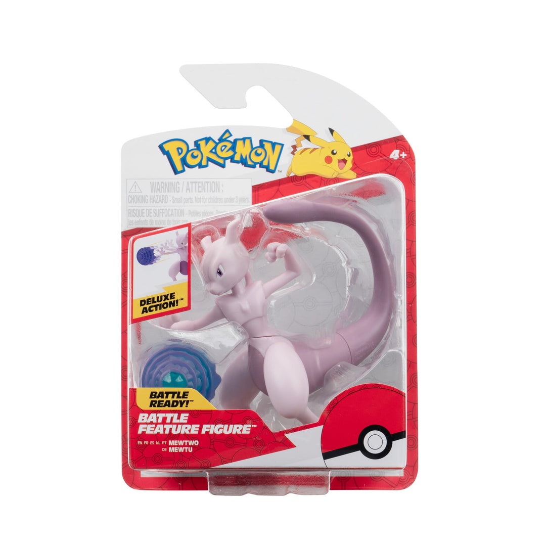 Pokémon PKW3370 - Battle Feature Figure - Mewtu, offizielle bewegliche Figuren, 11,5 cm