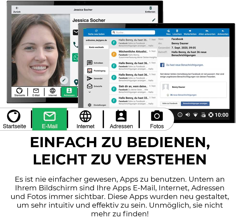 Ordissimo - Tablet Celia für Senioren - Einfache Bedienung - Grosses 10 Zoll Display mit Touchscreen