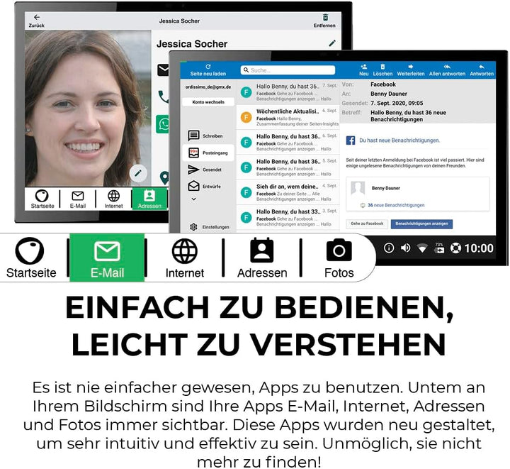 Ordissimo - Tablet Celia für Senioren - Einfache Bedienung - Grosses 10 Zoll Display mit Touchscreen