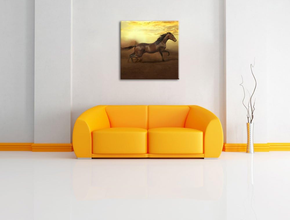 Rennendes Wildpferd, Format: 70x70 auf Leinwand, XXL riesige Bilder fertig gerahmt mit Keilrahmen, K