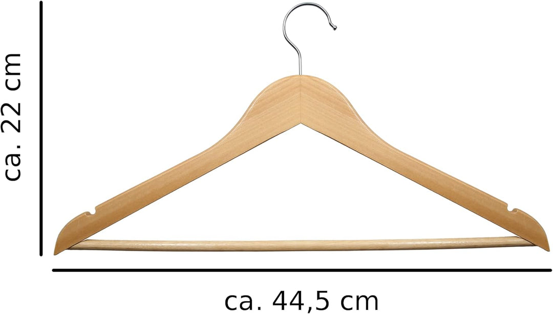 VonBueren 50 x Kleiderbügel Holz | 44,5 x 22 cm je Bügel/Holzbügel | Holzkleiderbügel | 360 Grad dre