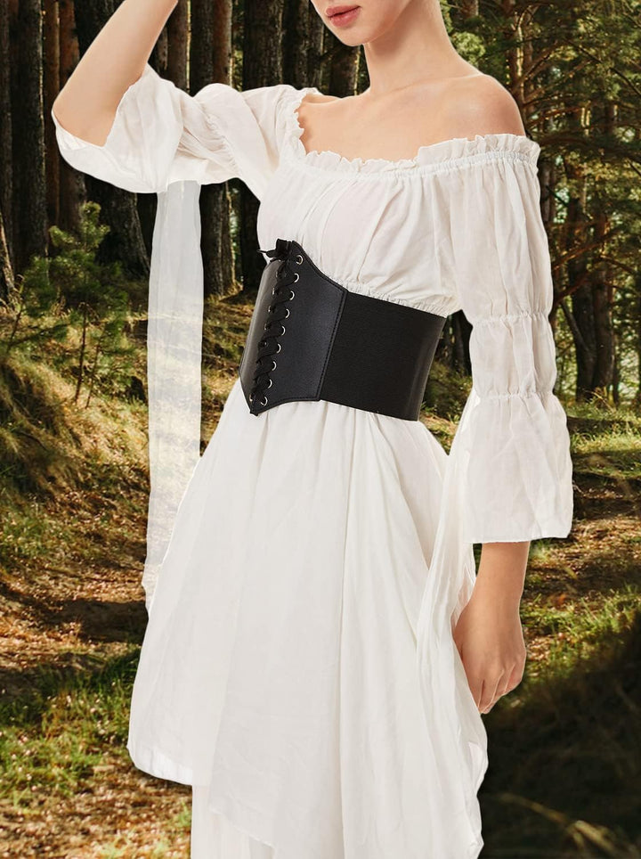Halloween Kostüm Damen,Mittelalter Renaissance Kleidung mit Korsett Gürtel Retro Maxikleid Viktorian